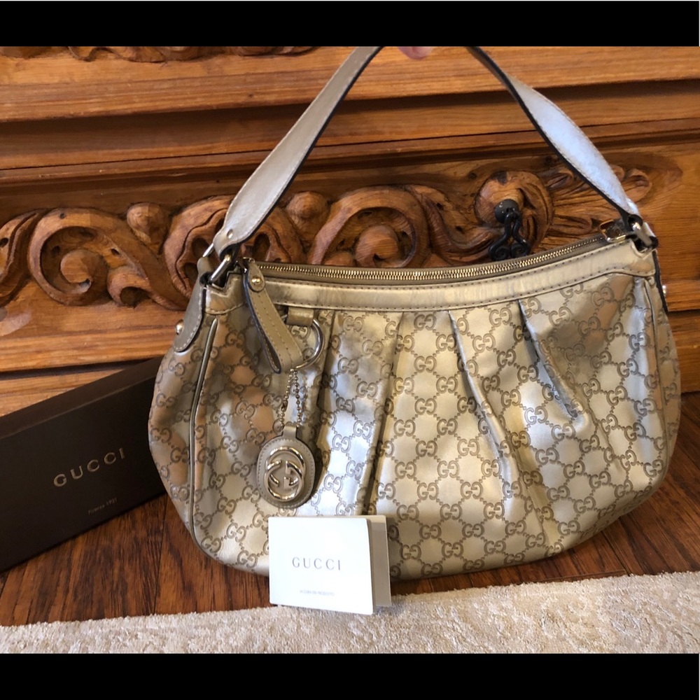 Authentic GUCCI gold Guccissima leather hobo bag
